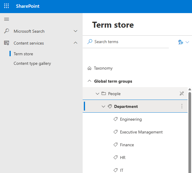 Global Term Store options